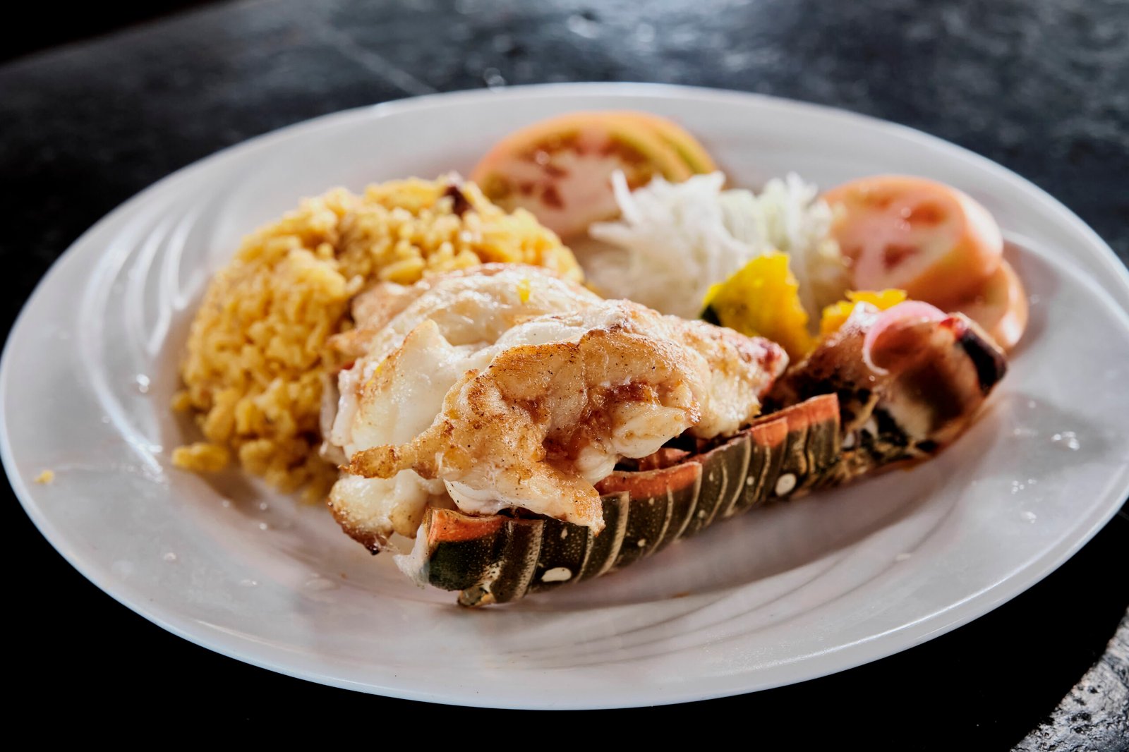 Caribbean lobster with rice and vegetables