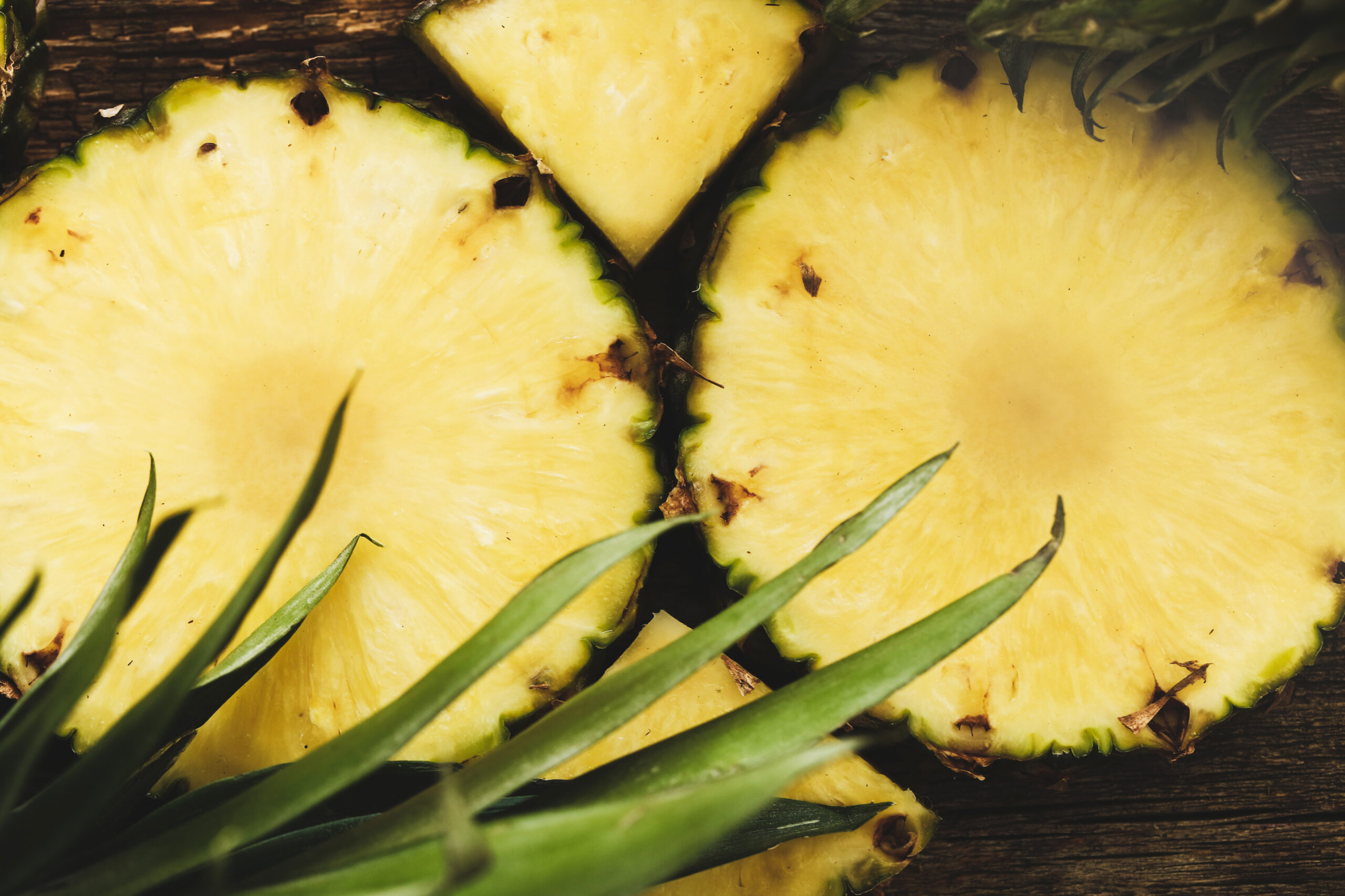 Fresh pineapple slices ready to eat
