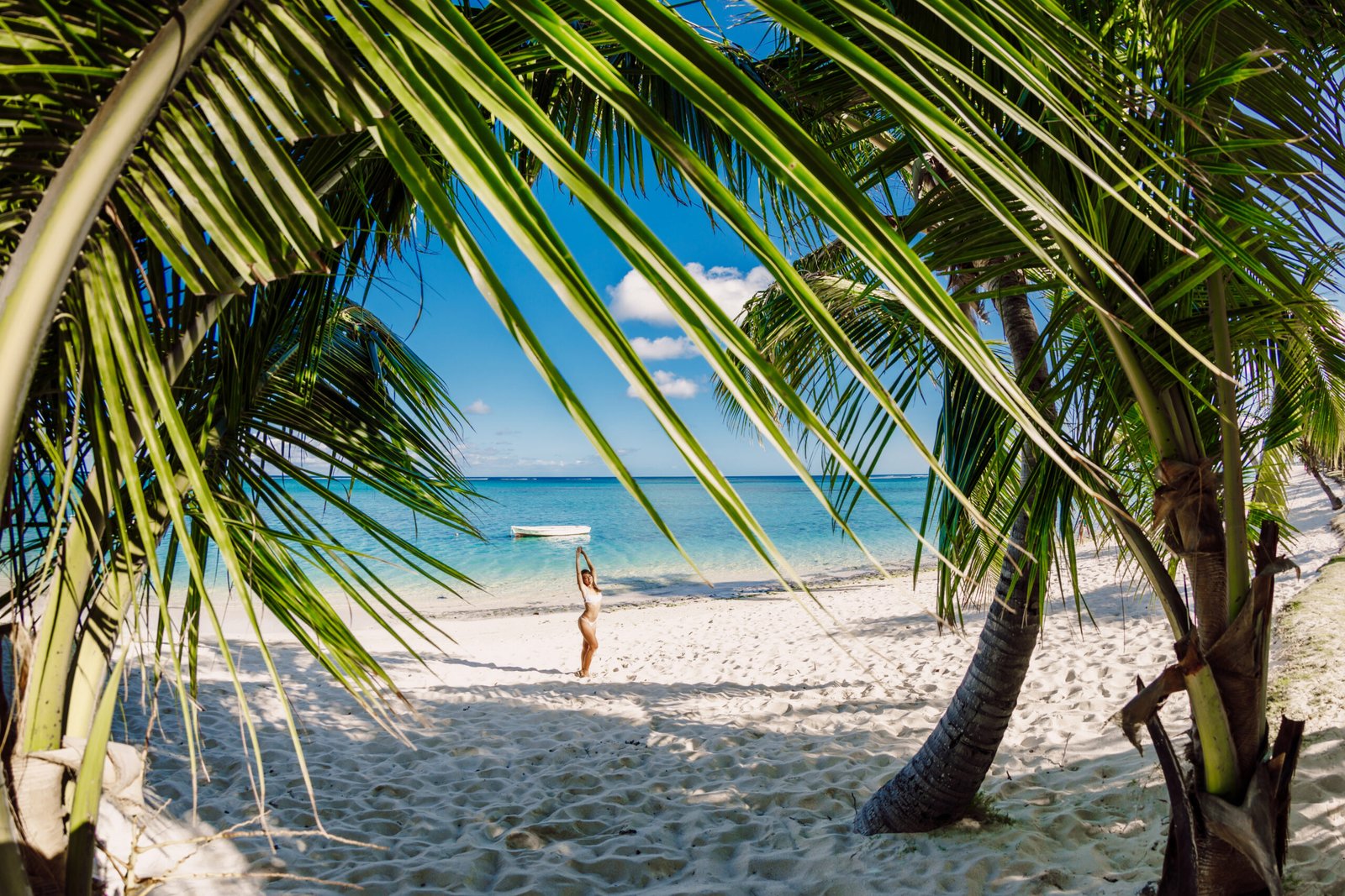 Traveler relaxing on a tropical beach near Costa Maya Mexico